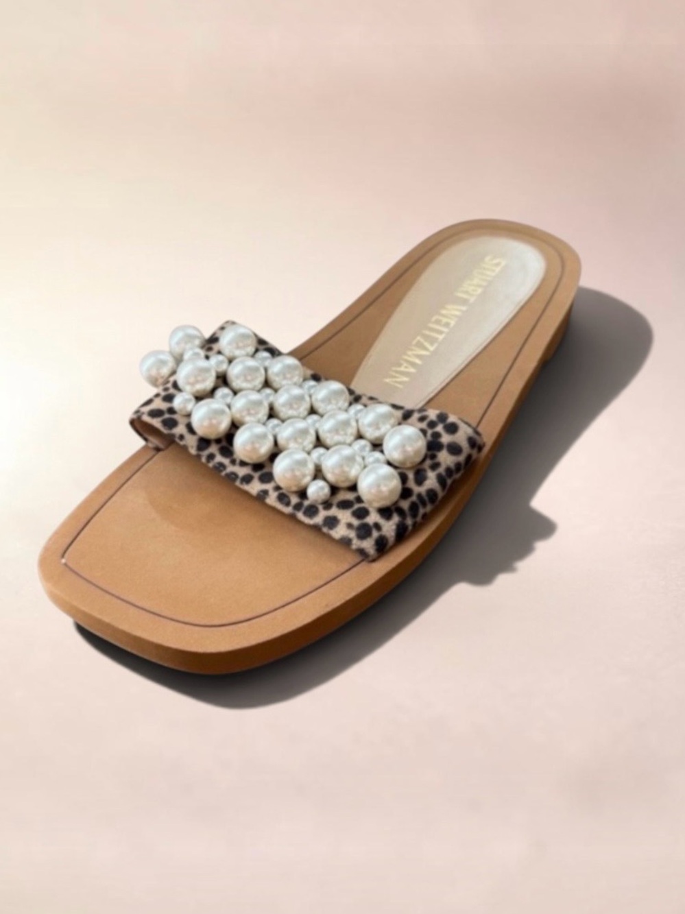 New! STUART WEITZMAN Goldie Cheetah Print Slide Leather Sandals Size 8